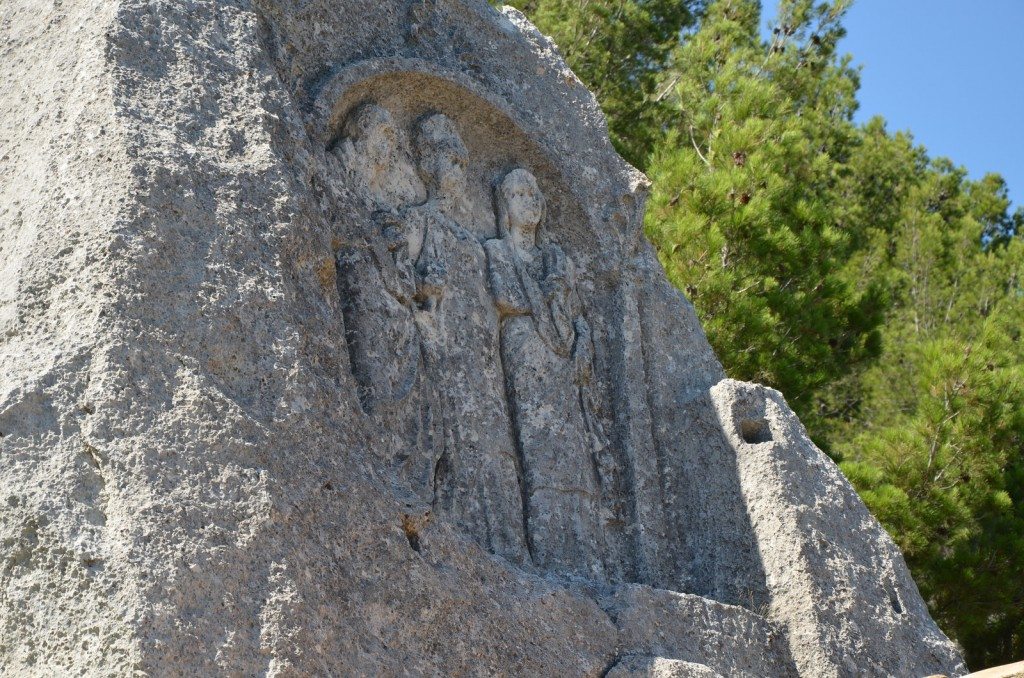Les Trémaïé, bas-relief carved out from rock-cut hill depicting hows three Roman characters, it may represent Caius Marius and his wife Julia © Carole Raddato